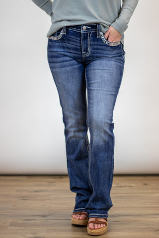 Pink Border Stitch Bootcut Jean~ Miss Me