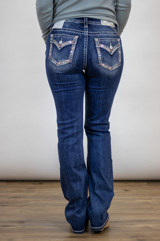Pink Border Stitch Bootcut Jean~ Miss Me