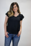 The Next Time Scalloped Top- Black