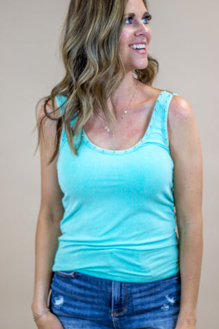 Dollie Stud Tank- Paradise Green