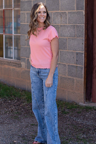 Not A Secret Waffle Knit  Top- Melon