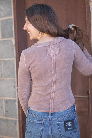 It's No Mystery Henley Top- Cocoa