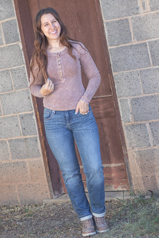 It's No Mystery Henley Top- Cocoa