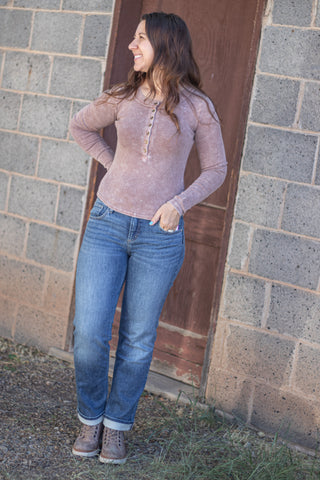 It's No Mystery Henley Top- Cocoa