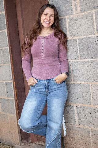 It's No Mystery Henley Top- Maroon