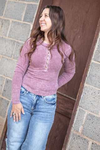 It's No Mystery Henley Top- Maroon