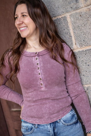 It's No Mystery Henley Top- Maroon