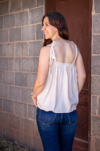 In The Moment Gingham Tie Tank