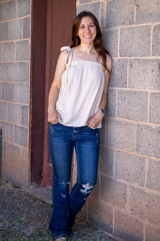 In The Moment Gingham Tie Tank