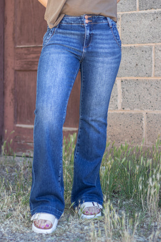 Karrie Risen High Rise Double Button Flare Jean