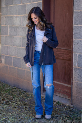 Keep On Going Tencel Jacket- Charcoal