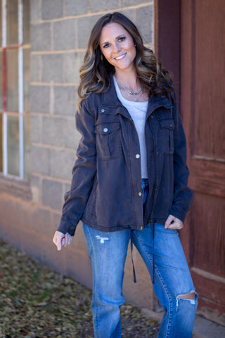 Keep On Going Tencel Jacket- Charcoal