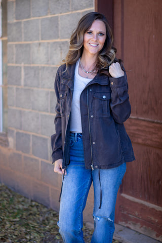 Keep On Going Tencel Jacket- Charcoal