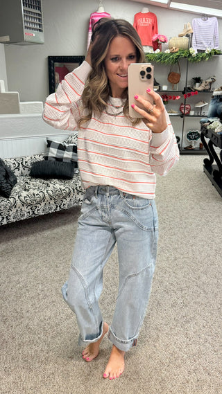 Make No Mistake Striped Sweater- Papaya