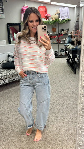 Make No Mistake Striped Sweater- Papaya