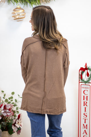 Maya Ribbed Top- Brown