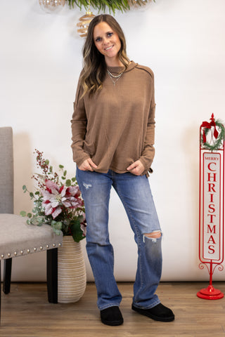 Maya Ribbed Top- Brown