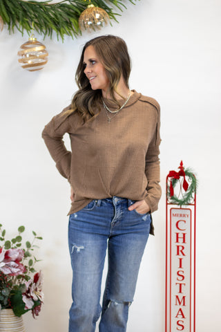 Maya Ribbed Top- Brown