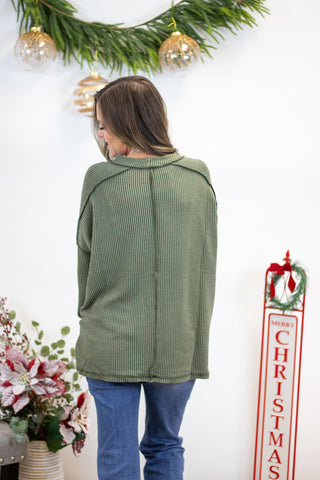 Maya Ribbed Top- Dark Olive