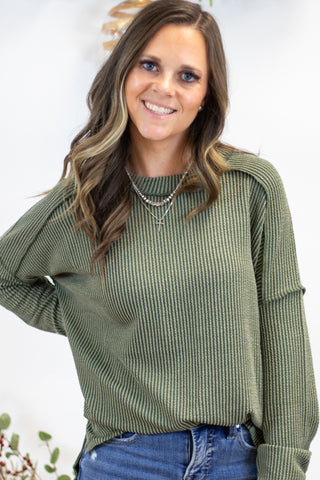 Maya Ribbed Top- Dark Olive