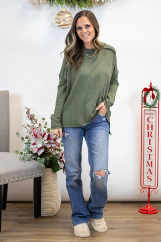 Maya Ribbed Top- Dark Olive