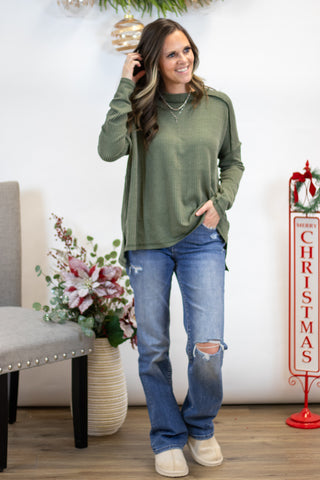 Maya Ribbed Top- Dark Olive