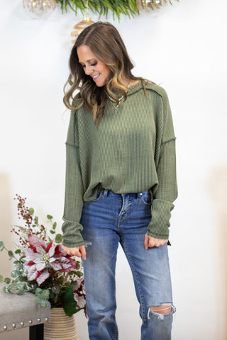 Maya Ribbed Top- Dark Olive