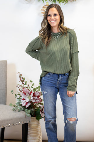 Maya Ribbed Top- Dark Olive