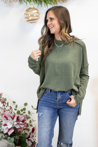 Maya Ribbed Top- Dark Olive