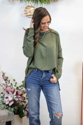 Maya Ribbed Top- Dark Olive