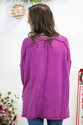 Maya Ribbed Top- Plum