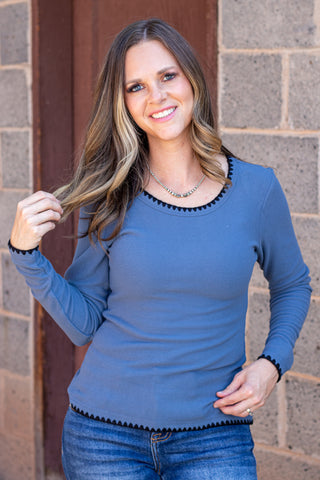 Mya Long Sleeve Stitch Edge Top