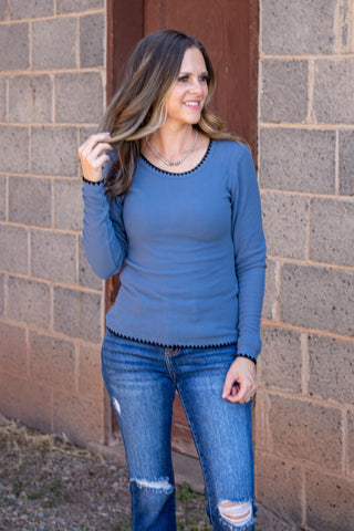 Mya Long Sleeve Stitch Edge Top