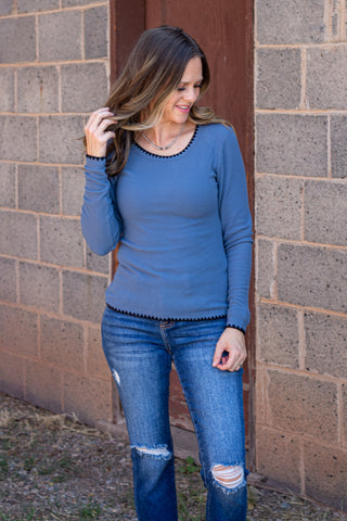 Mya Long Sleeve Stitch Edge Top