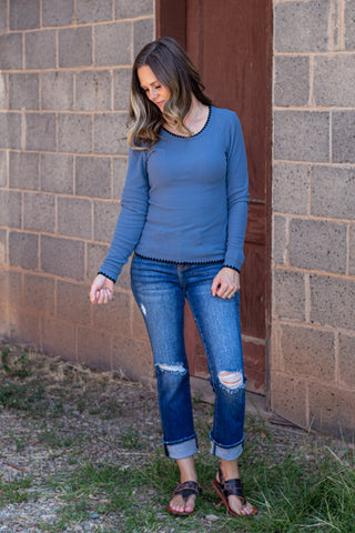 Mya Long Sleeve Stitch Edge Top