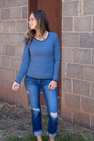 Mya Long Sleeve Stitch Edge Top
