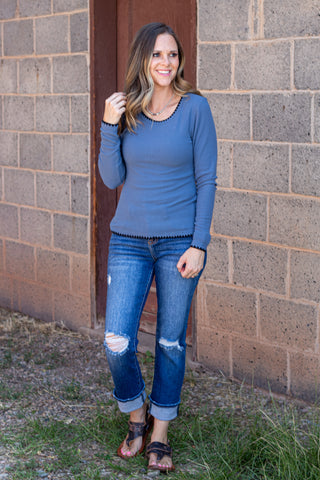 Mya Long Sleeve Stitch Edge Top