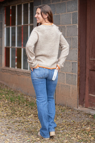 Pumpkin and Floral Embroidered Sweater