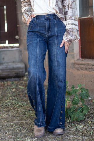 Rinna High Rise Wide Leg Button Jean