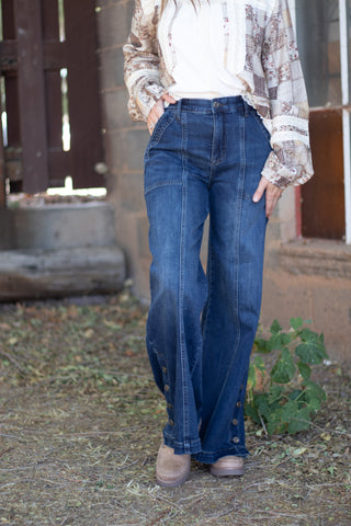 Rinna High Rise Wide Leg Button Jean