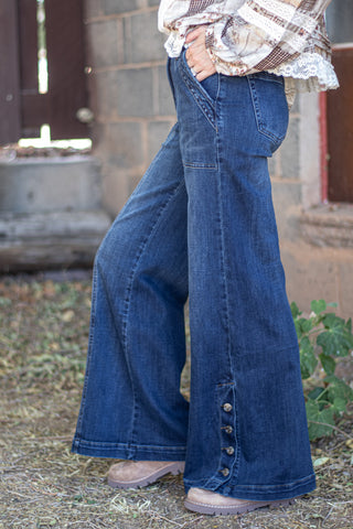 Rinna High Rise Wide Leg Button Jean