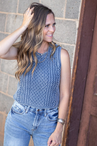 Salley Knit Sweater Tank- Indigo