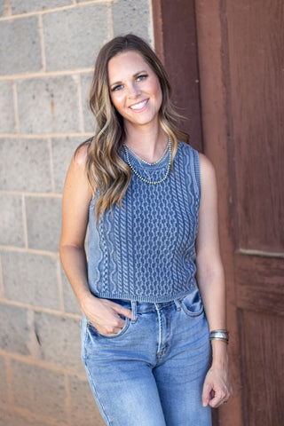 Salley Knit Sweater Tank- Indigo