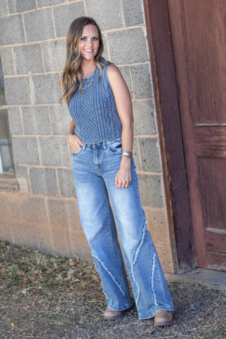 Salley Knit Sweater Tank- Indigo