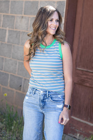 Search For Me Striped Tank- Blue/Key Lime