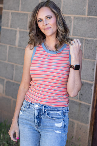 Search For Me Striped Tank- Melon/Blue