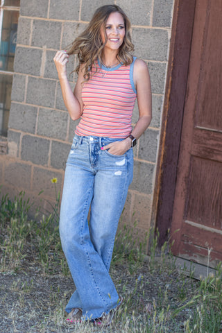 Search For Me Striped Tank- Melon/Blue