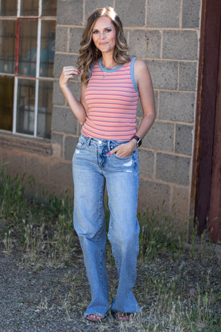 Search For Me Striped Tank- Melon/Blue