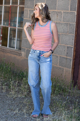 Search For Me Striped Tank- Melon/Blue