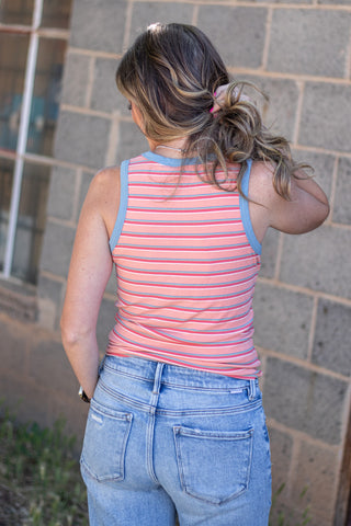 Search For Me Striped Tank- Melon/Blue